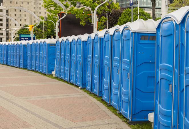 Seasonal porta potty units set up at a Cortez, Colorado venue